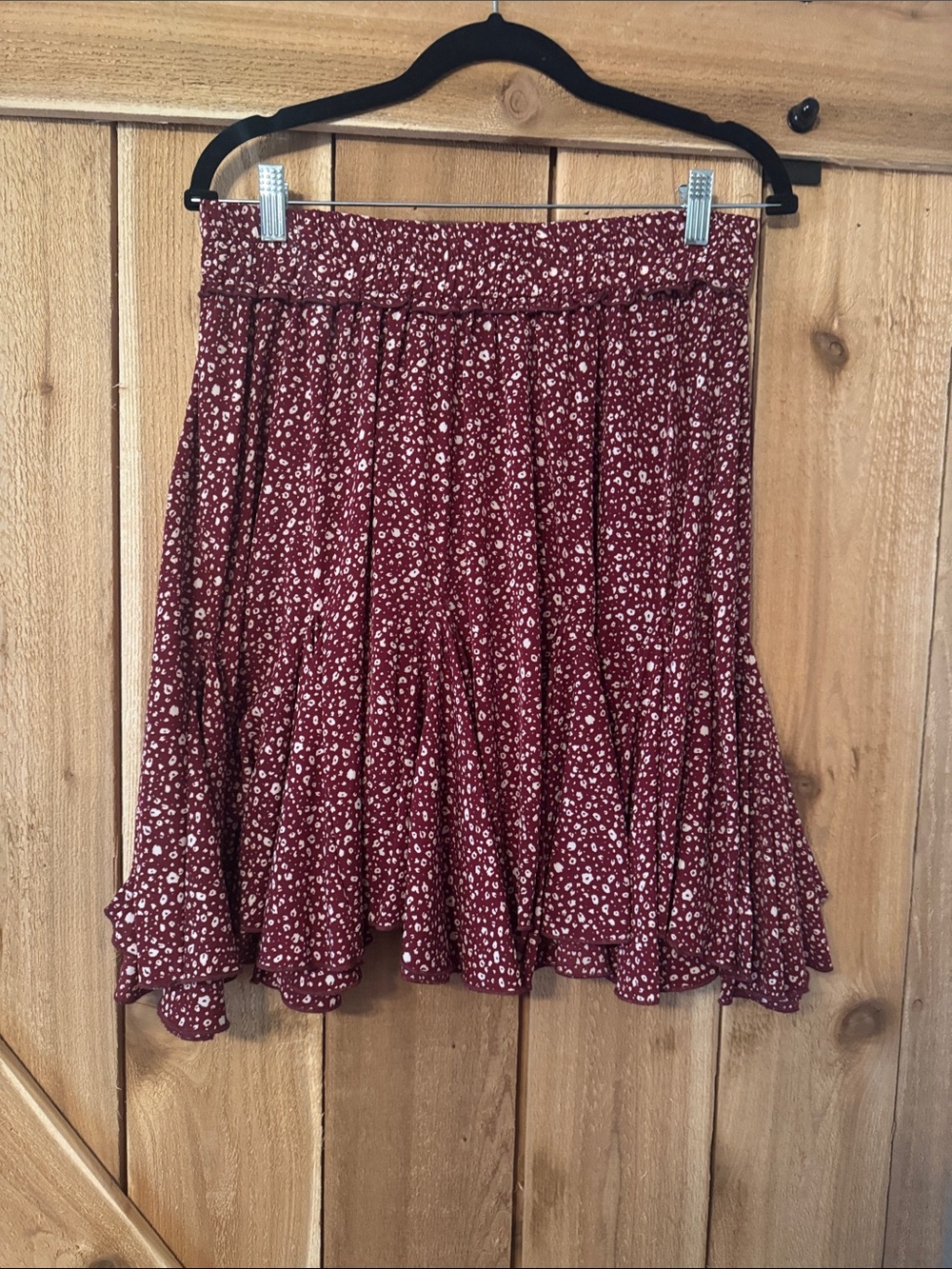Womens lightweight Burgundy Floral Tiered Skirt